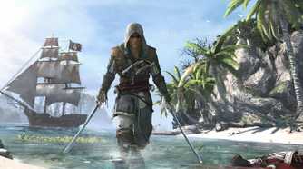 A screenshot from the game "Assassin's Creed IV: Black Flag", showing Edward Kenway wielding 2 swords.