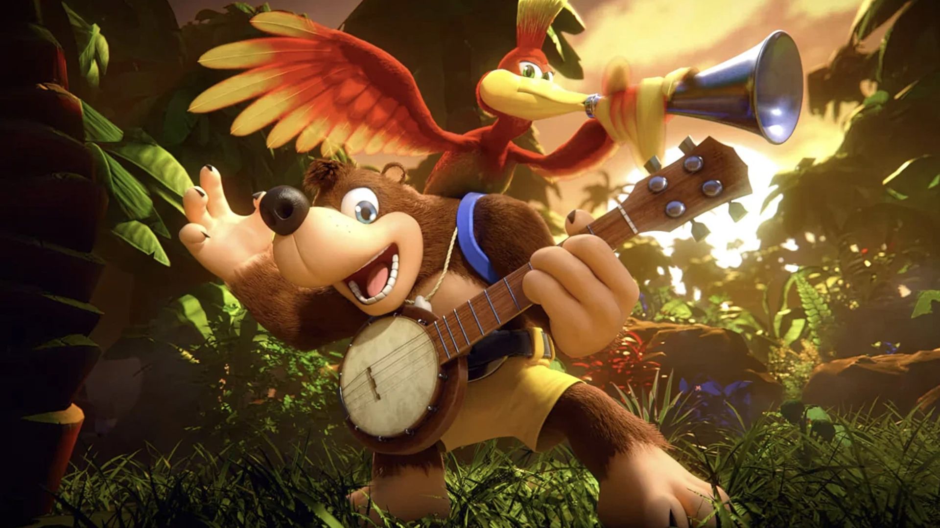 A screenshot from Banjo Kazooie as he appears in Super Smash Bros.