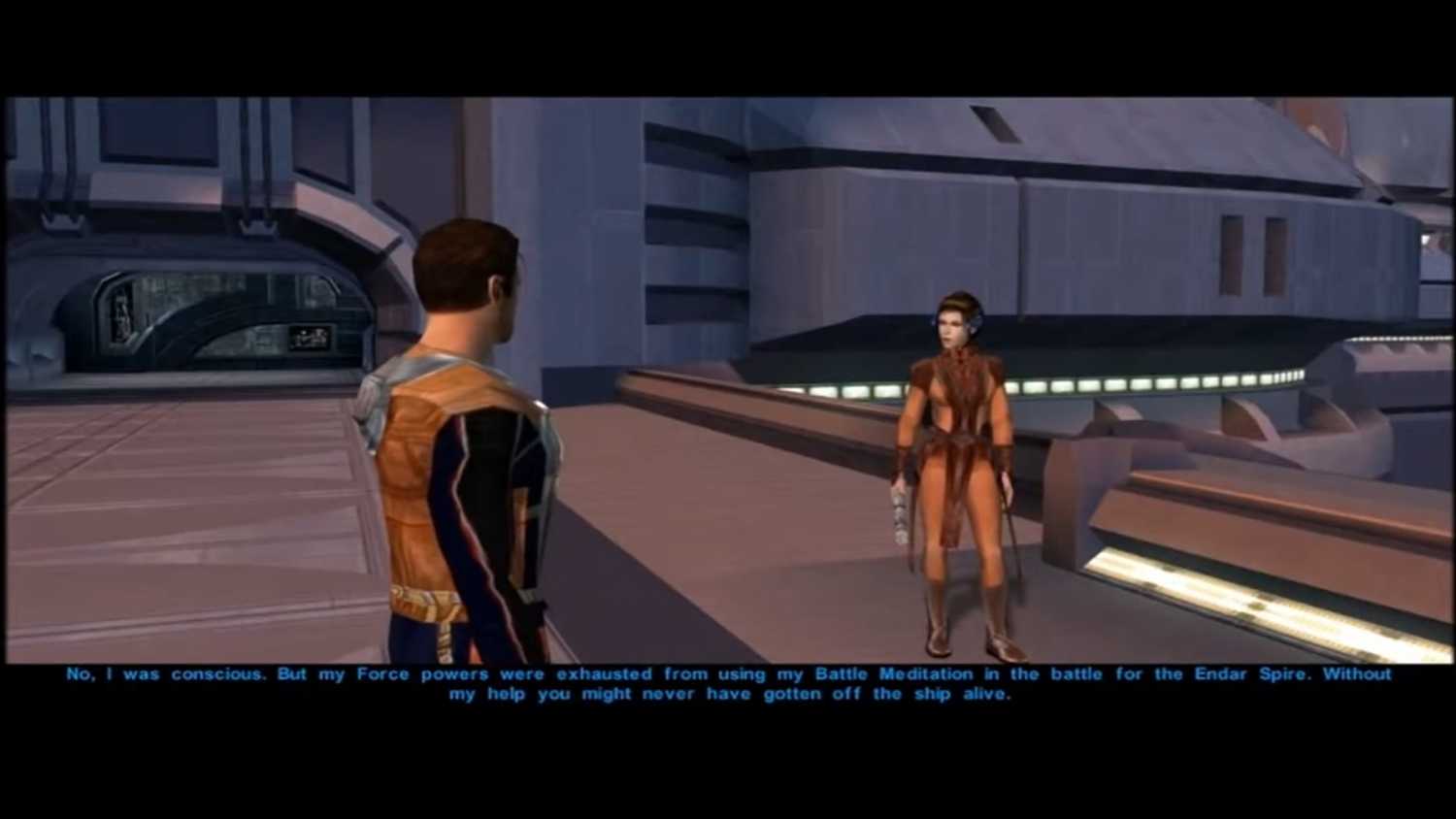 A screenshot of Bastila Shan in Star Wars Knights of the Old Republic