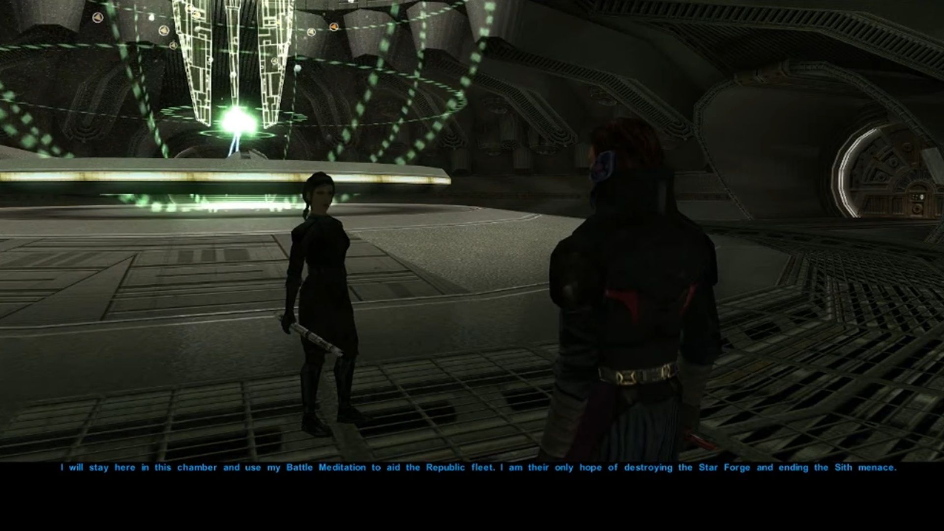 A screenshot of Bastila Shan in Star Wars Knights of the Old Republic