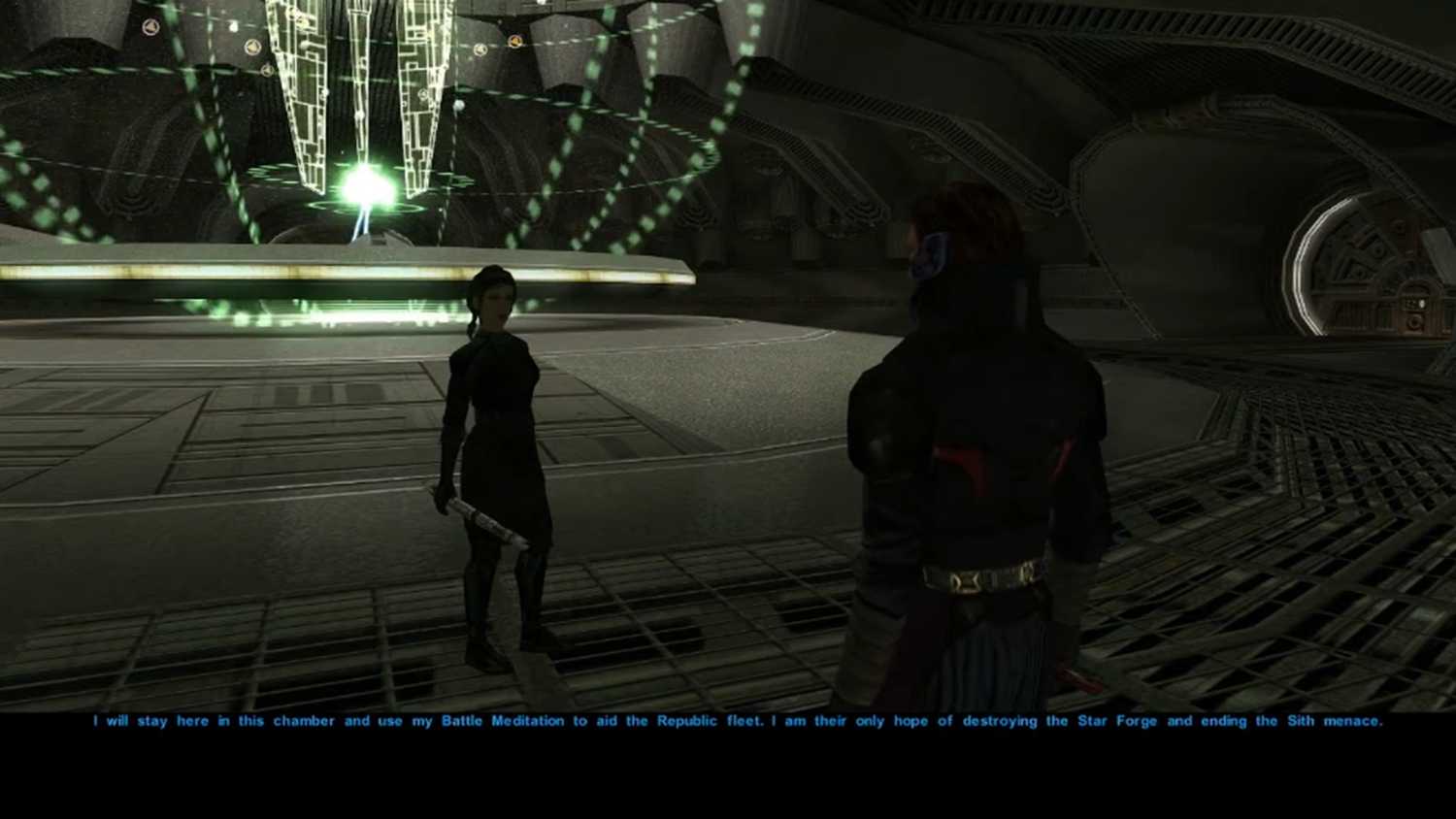 A screenshot of Bastila Shan in Star Wars Knights of the Old Republic