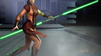 A promo image of Bastila Shan in Star Wars Knights of the Old Republic.