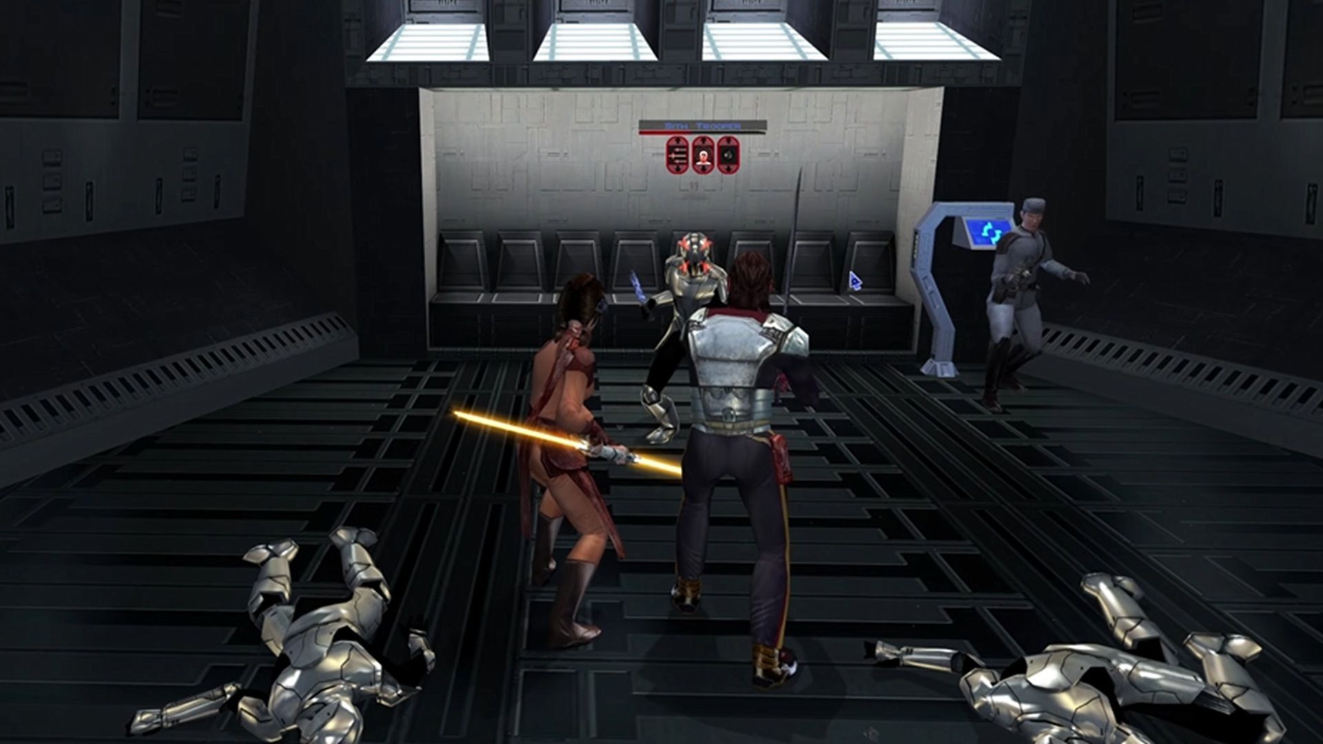A screenshot of Bastila Shan in Star Wars Knights of the Old Republic