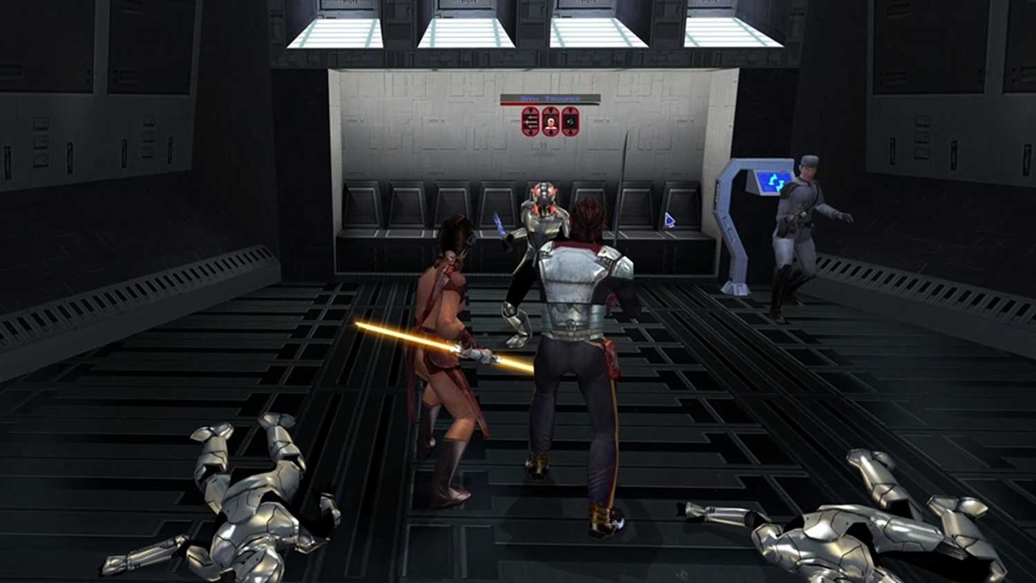 A screenshot of Bastila Shan in Star Wars Knights of the Old Republic