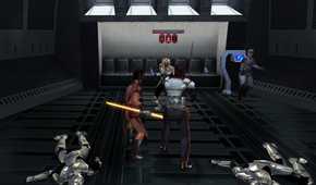 A screenshot of Bastila Shan in Star Wars Knights of the Old Republic