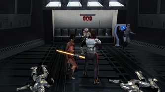 A screenshot of Bastila Shan in Star Wars Knights of the Old Republic