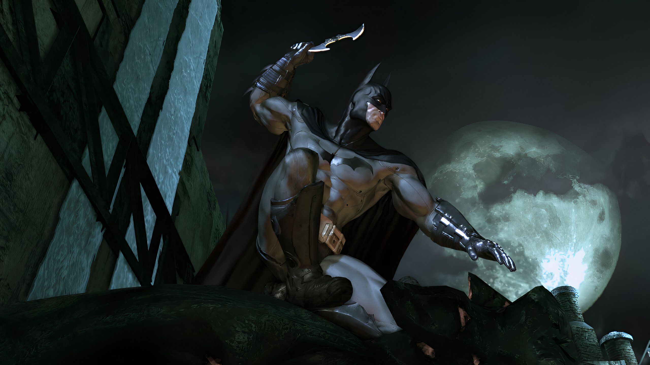 An image from the game Batman: Arkham Asylum, showing Batman wielding a batarang.