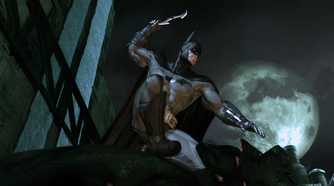 An image from the game Batman: Arkham Asylum, showing Batman wielding a batarang.