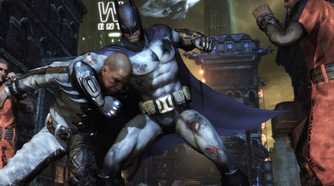 Batman beating up thugs in Batman: Arkham City