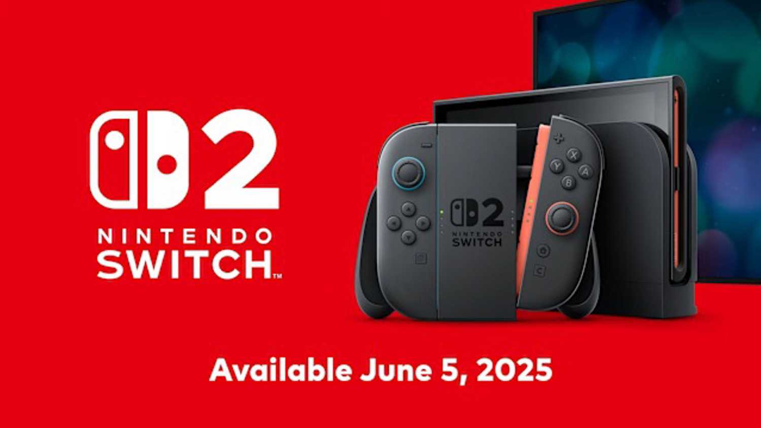 Promo image about the Switch 2 being available on June 5, 2025