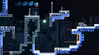 celeste platforming through the icy mountain