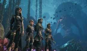 Clair Obscur Expedition 33 four starting party members in underwater dungeon