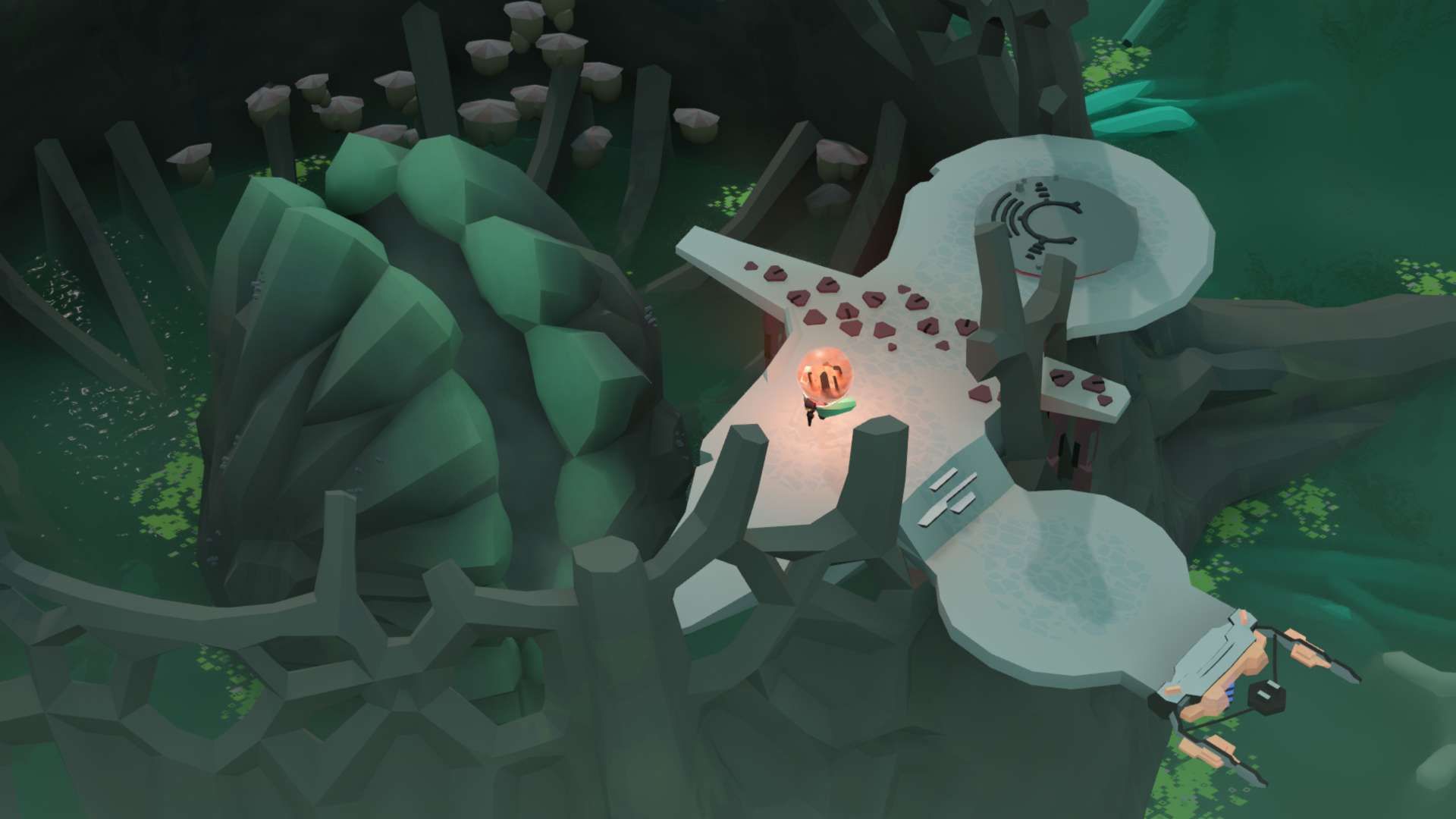 Cocoon protagonist carrying a world within an orb