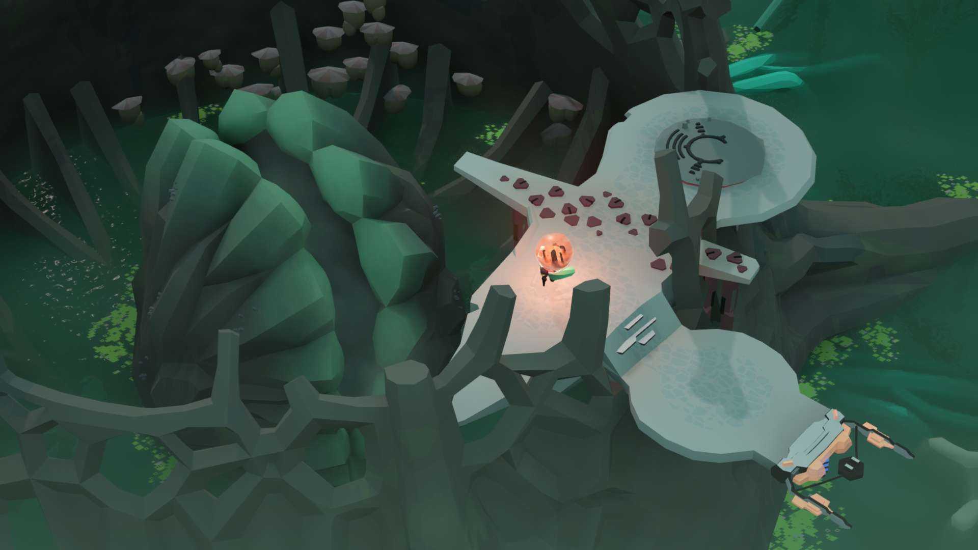 Cocoon protagonist carrying a world within an orb