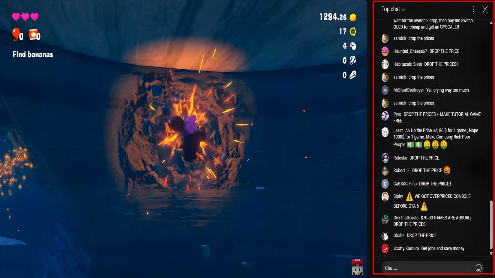 Nintendo's stream chat telling them to drop the price of the Switch 2 and its games
