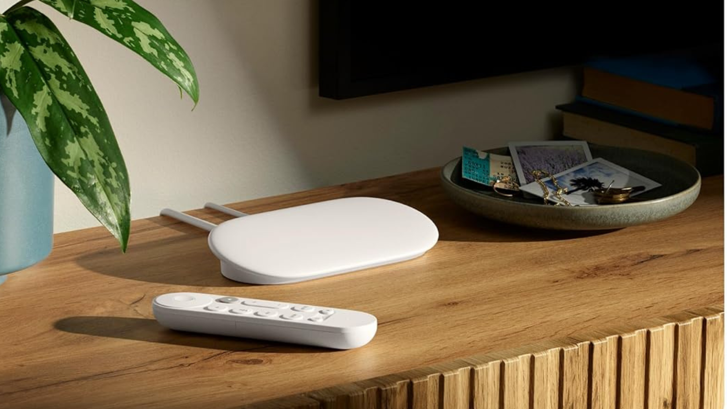 Google TV Streamer 4K on entertainment center