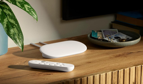 Google TV Streamer 4K on entertainment center