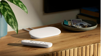 Google TV Streamer 4K on entertainment center