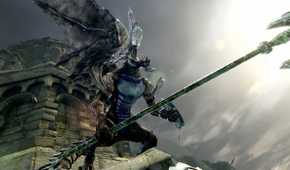 An image from Dark Souls Remastered, showing a single-winged creature wielding a huge halberd.