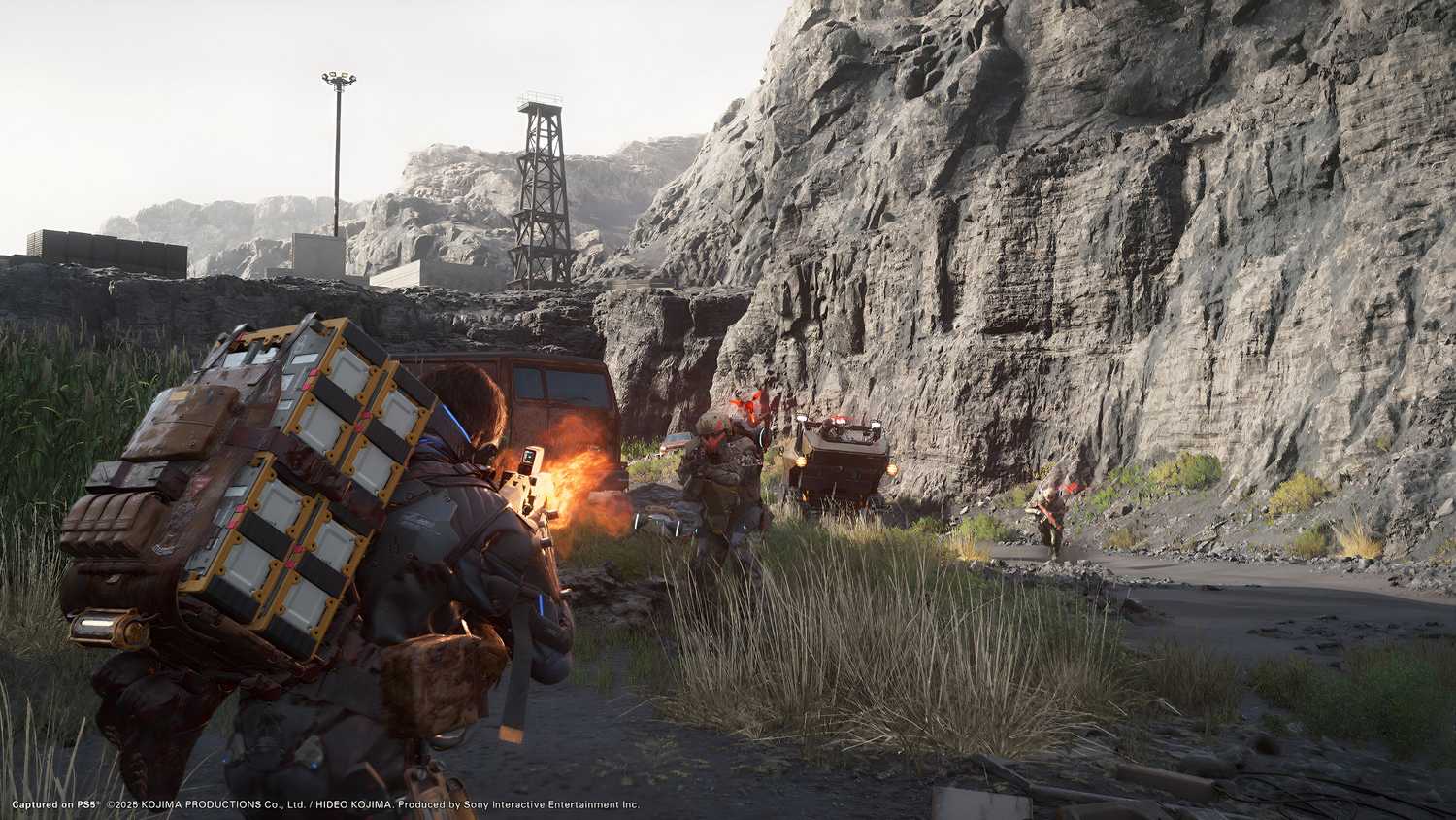 An image from the game Death Stranding 2: On The Beach, showing Sam in combat.