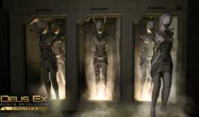 An image from the game Deus Ex: Human Revolution, showing multiple people trapped in pods.