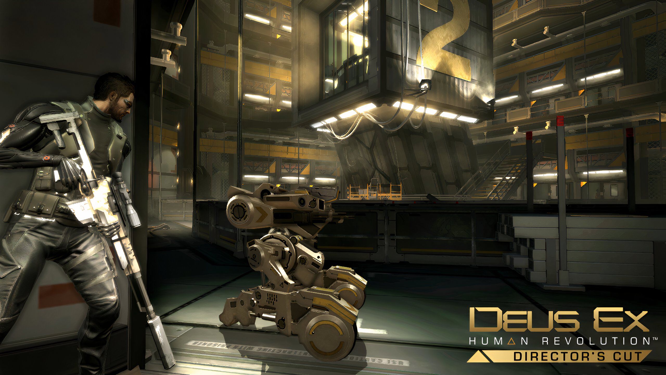 An image from the game Deus Ex: Human Revolution, showing Adam Jensen holding a sniper in cover.