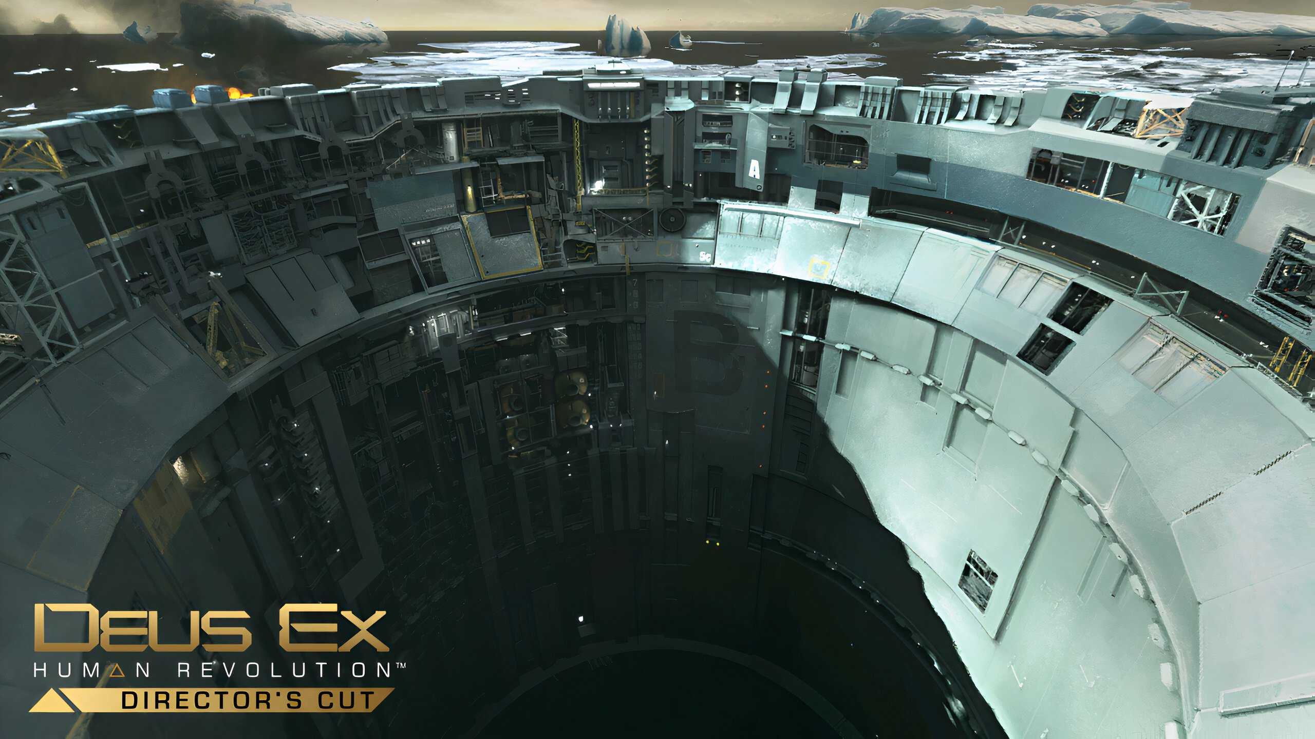 An image from the game Deus Ex: Human Revolution, showing a huge research facility based in the Arctic.