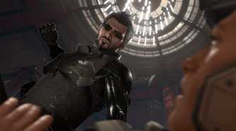 A screenshot from the game Deus Ex: Mankind Divided, showing a man about to punch someone.