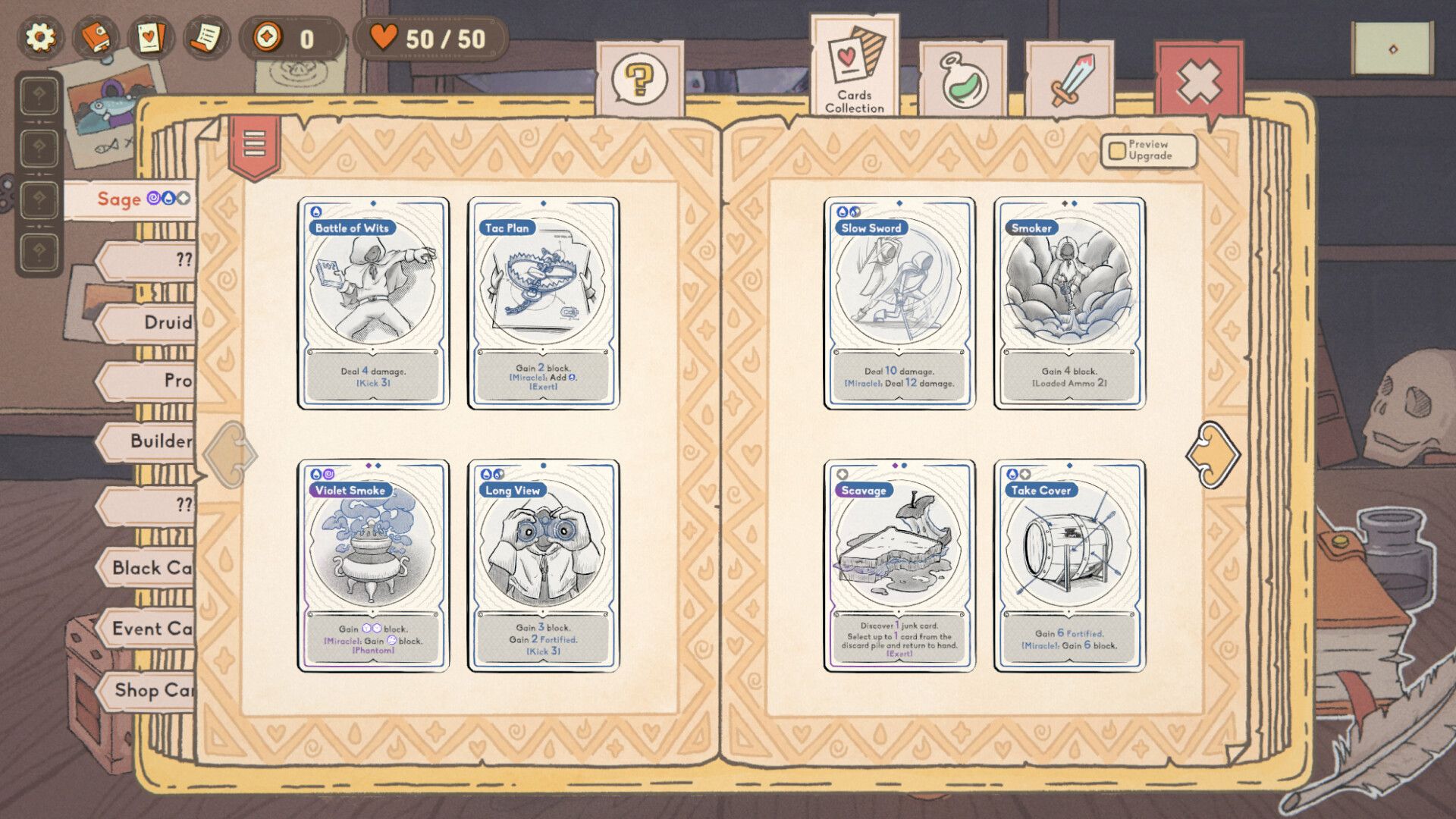 Diceomancer book showing collection of cards
