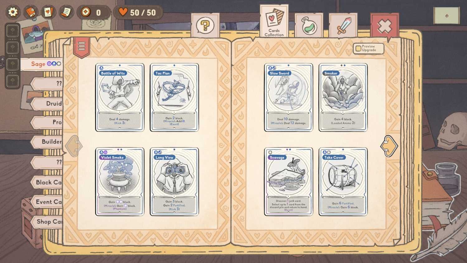 Diceomancer book showing collection of cards
