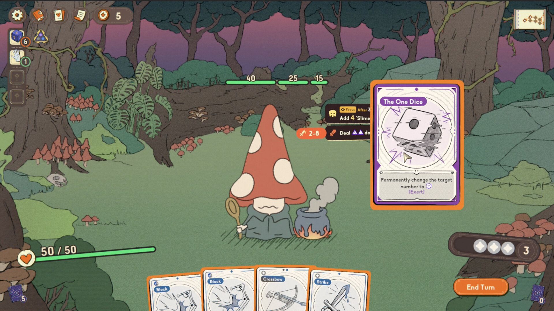 Diceomancer using a card on a mushroom guy