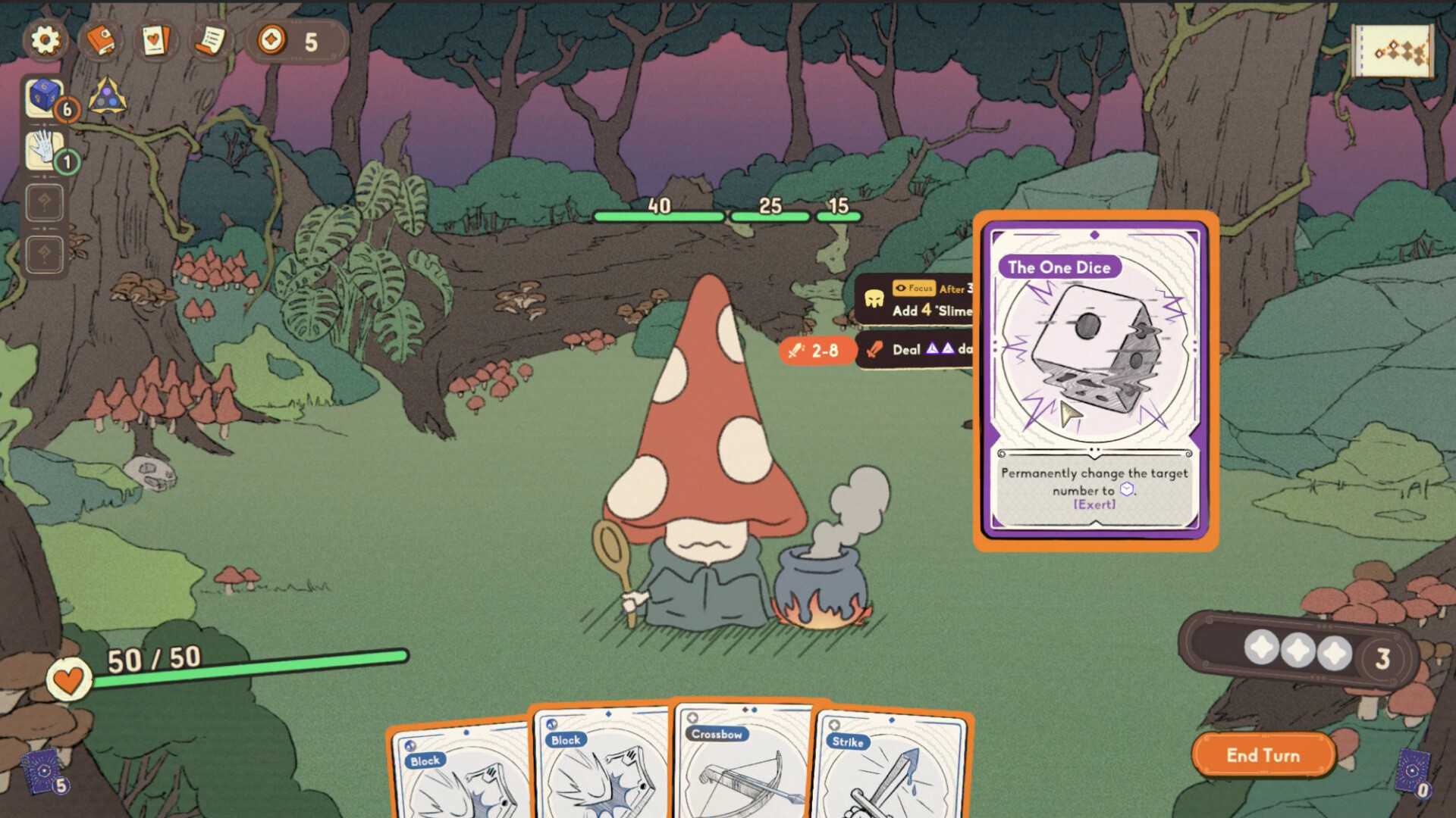 Diceomancer using a card on a mushroom guy