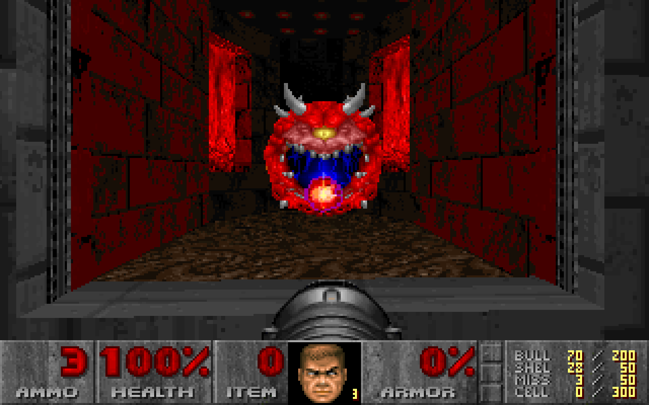 Gunman staring down a red beholder.