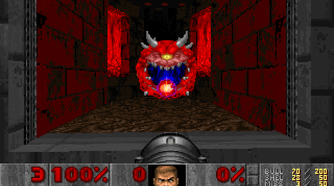Gunman staring down a red beholder.