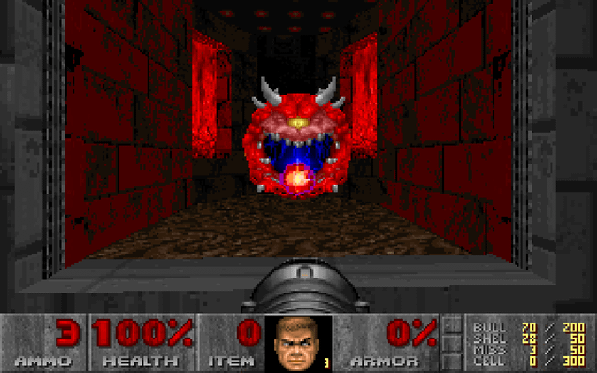 Gunman staring down a red beholder.