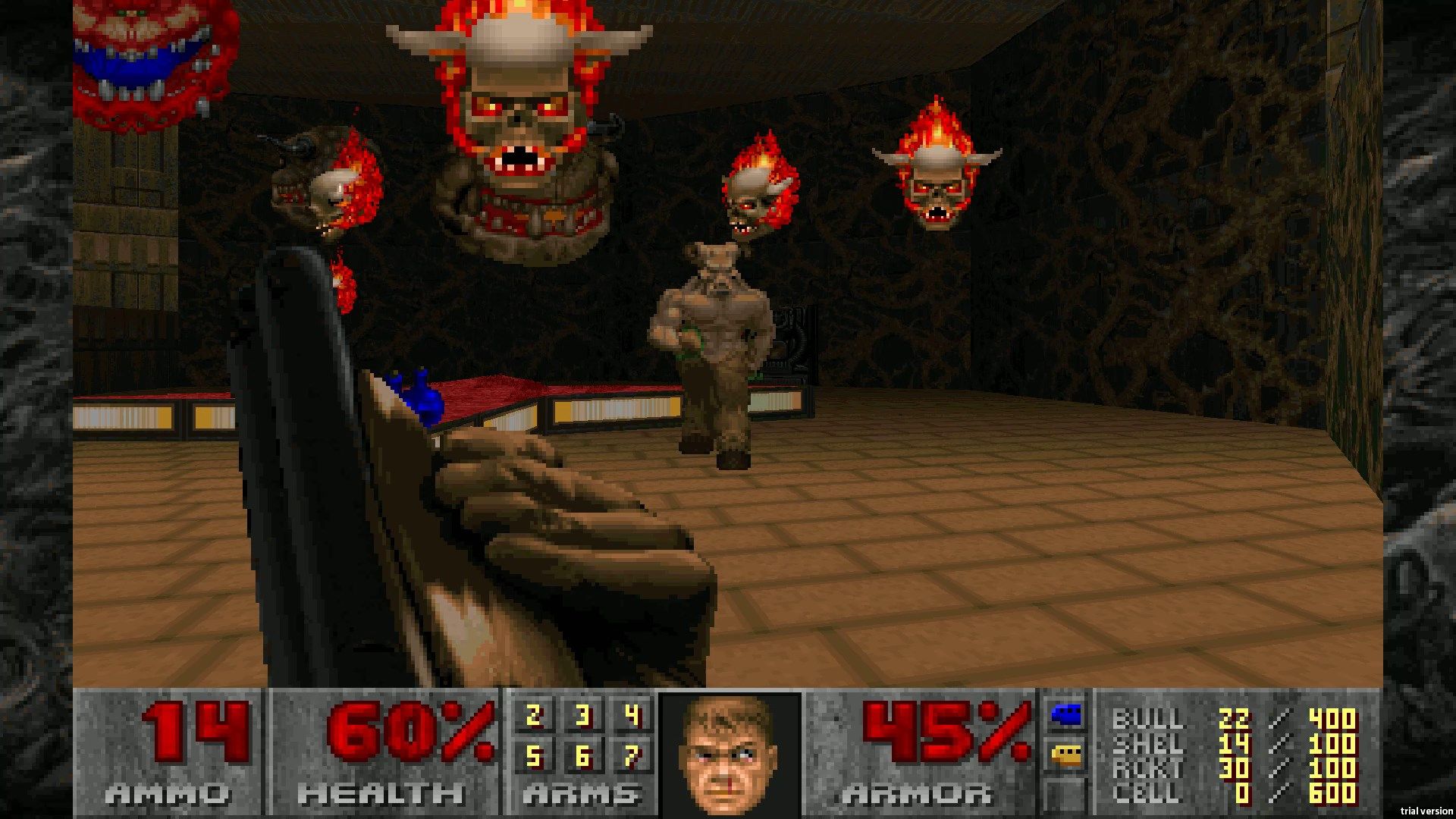 Shotgunner fighting floating heads.