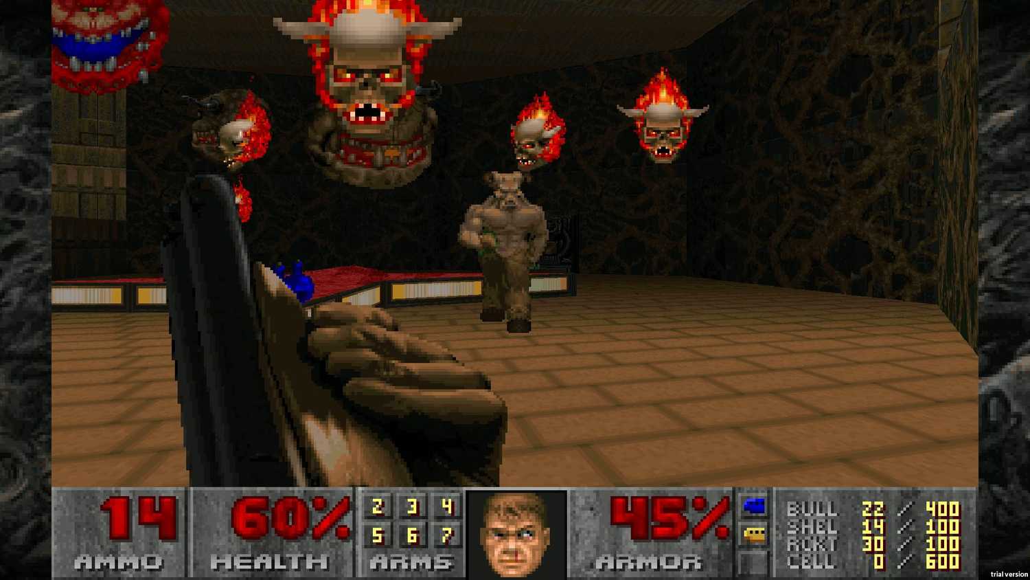 Shotgunner fighting floating heads.