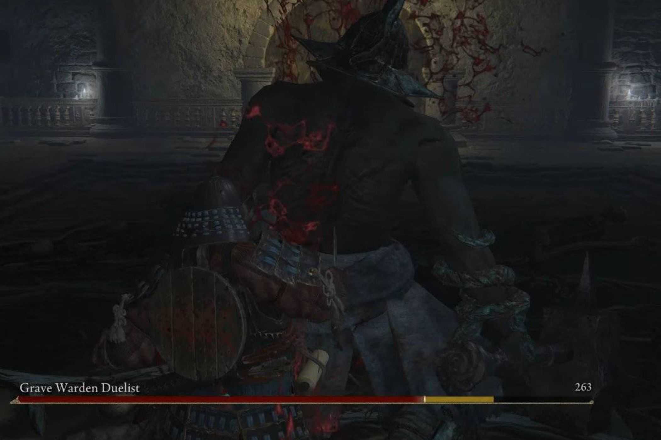 Elden RIng Grave Warden Duelist player backstabbing boss