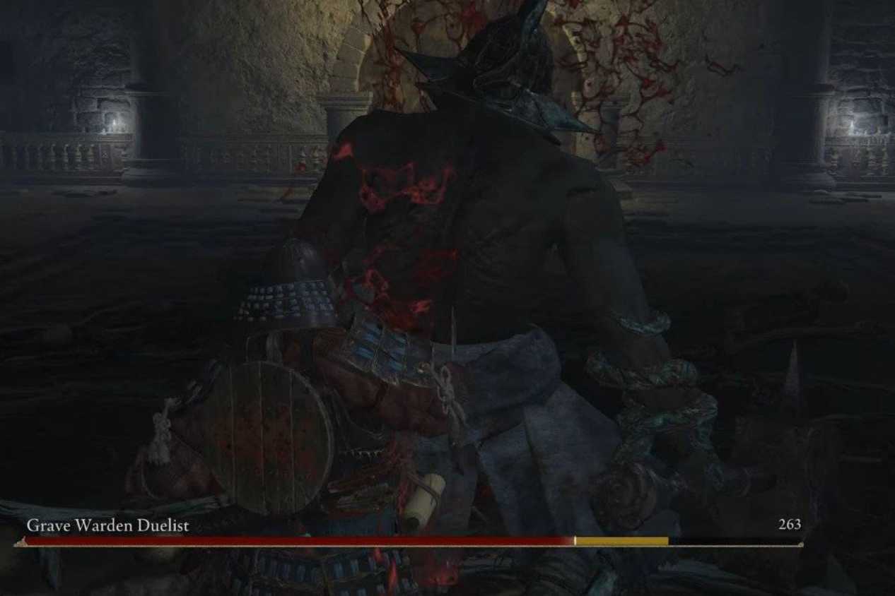 Elden RIng Grave Warden Duelist player backstabbing boss