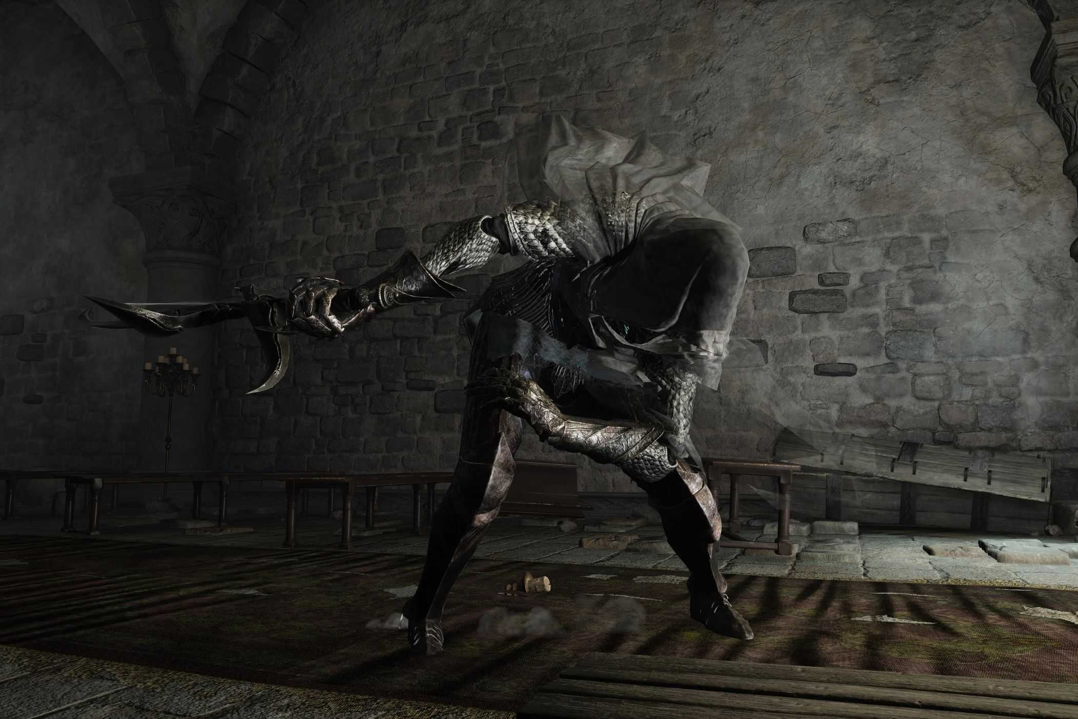 Elden Ring Black Knife Assassin bowing in dungeon