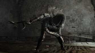 Elden Ring Black Knife Assassin bowing in dungeon