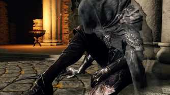 Elden Ring Black Knife Assassin sitting near post