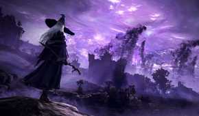 Elden Ring Nightreign Recluse player overlooking purple sky.