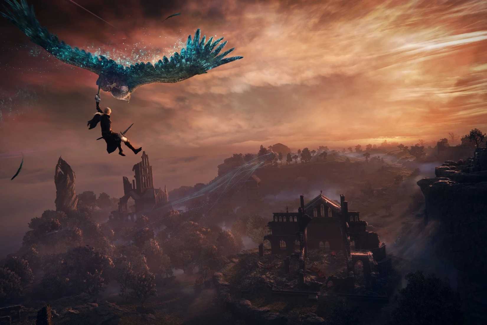 Elden Ring Nightreign player flying over Limveld.