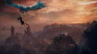 Elden Ring Nightreign player flying over Limveld.