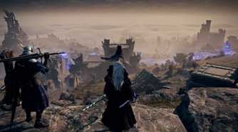 Elden Ring Nightreign players standing on cliff overlooking ruins