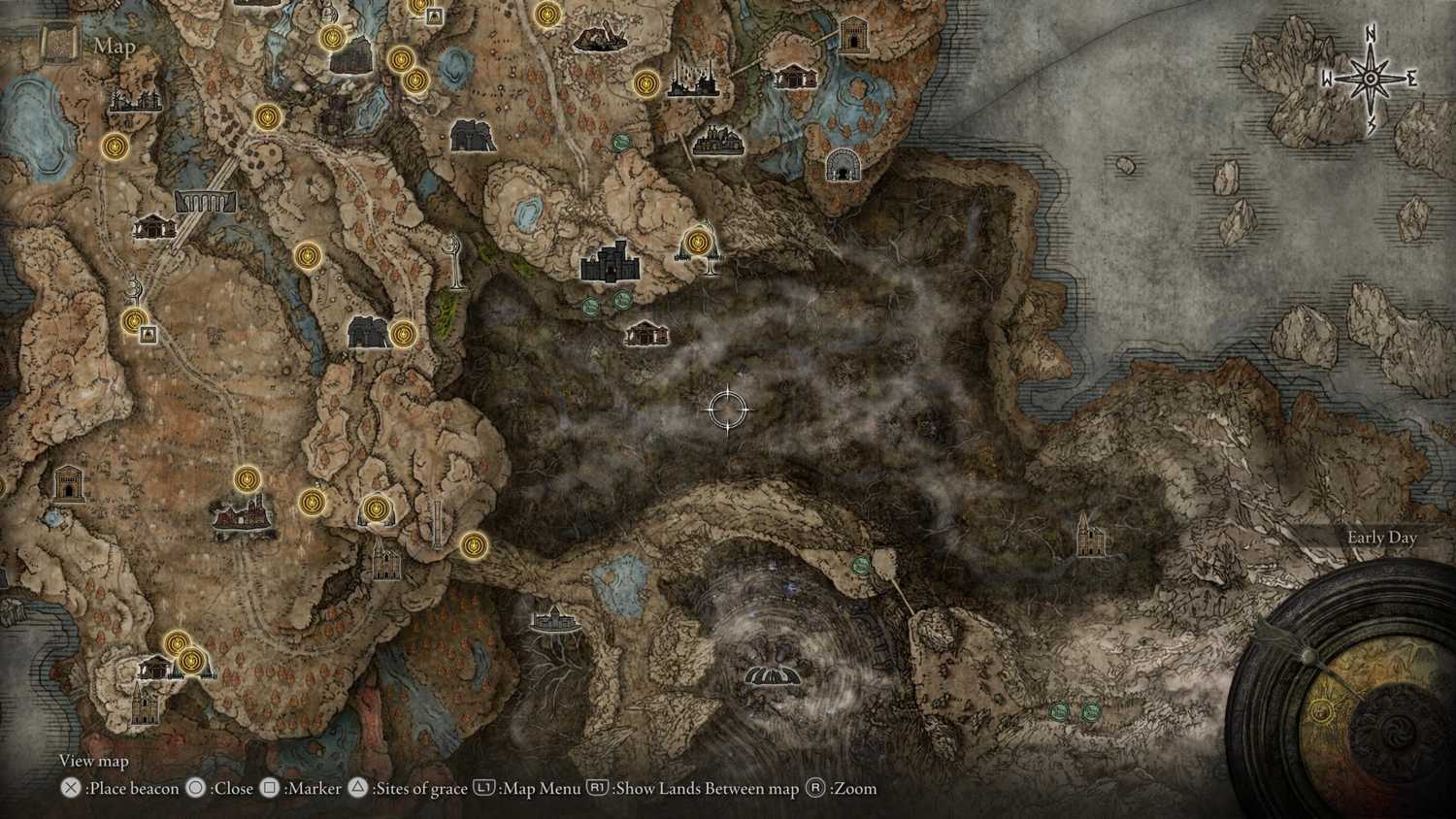 Screenshot of Elden Ring video game map over the Abyssal Woods section