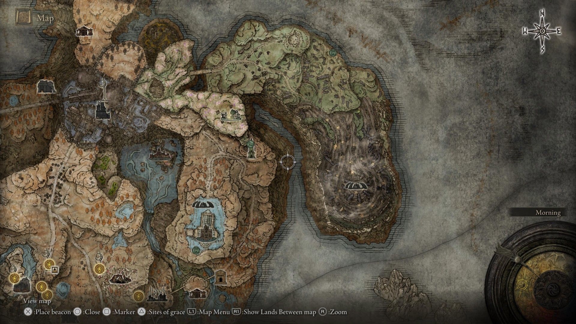 Screenshot of Elden Ring video game map over the Finger Ruins of Dheo section