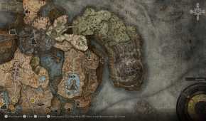 Screenshot of Elden Ring video game map over the Finger Ruins of Dheo section