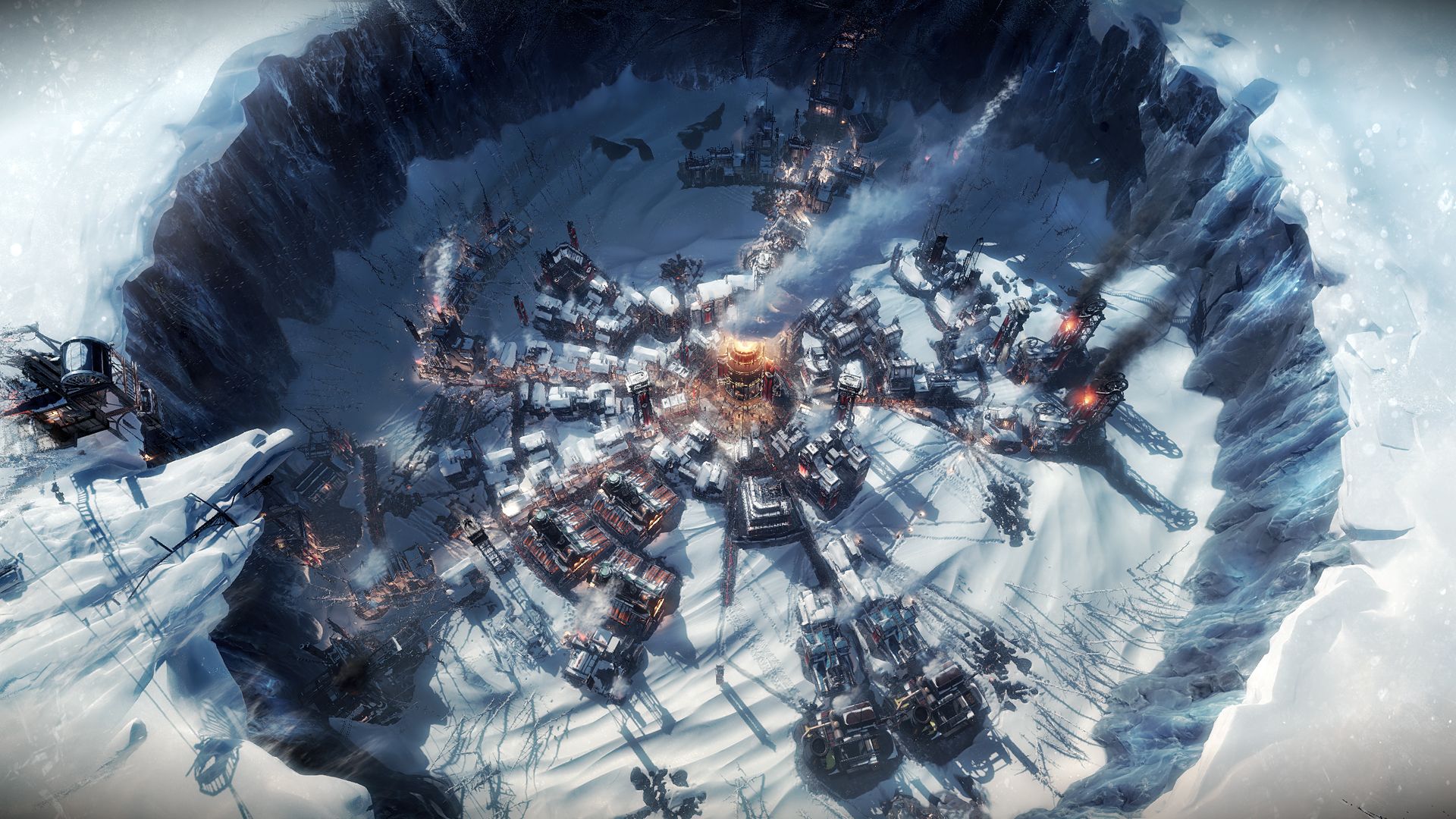 city built around power core in desolate winter